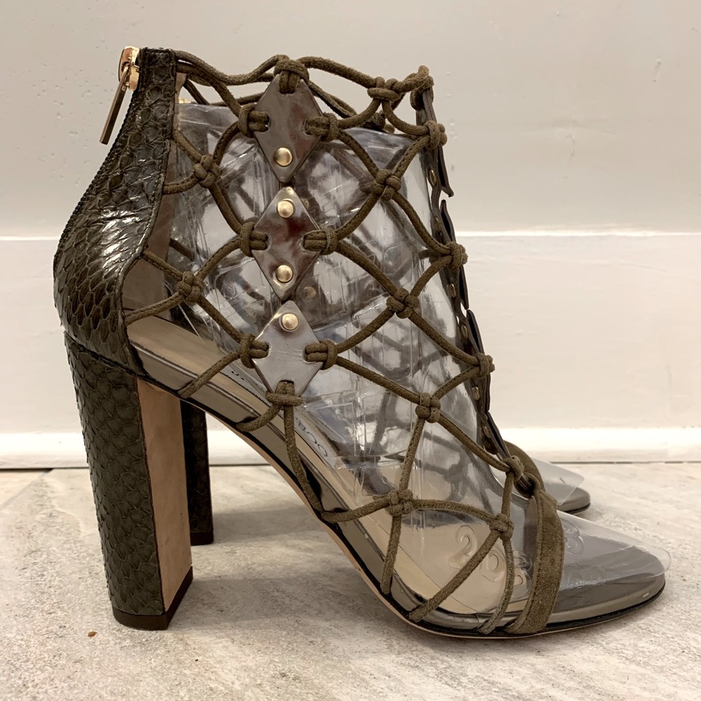Jimmy Choo Green Snake Skin Block Heeled Sandals Sz 40